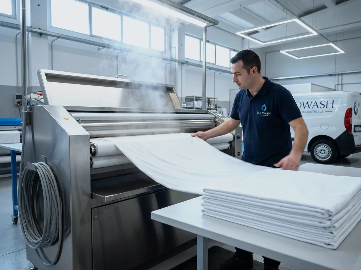 Industrial ironer and folding line
