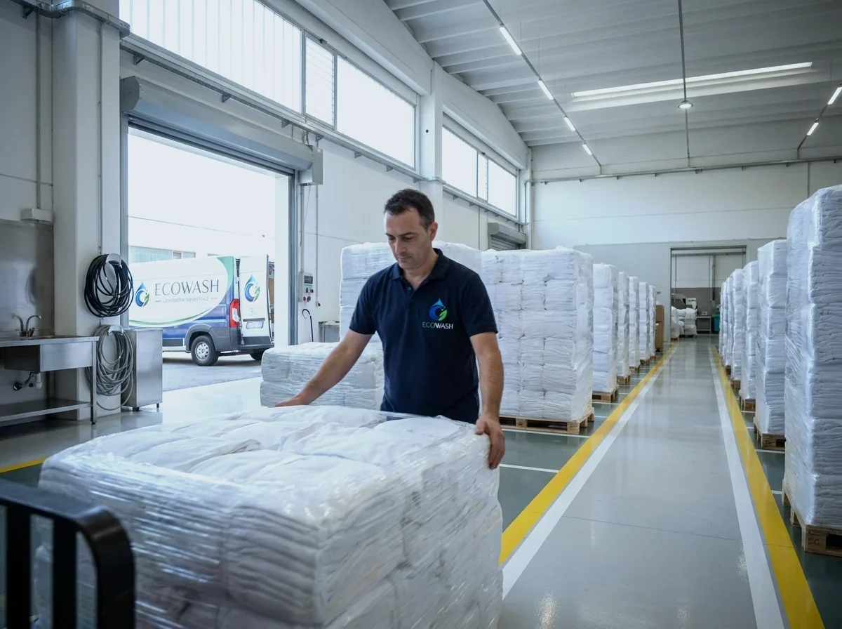 An ECOWASH van loading clean linen for delivery